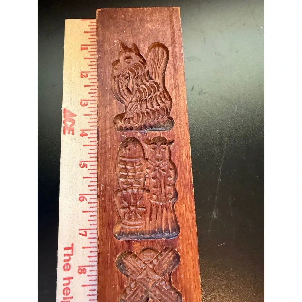 Vintage Wooden Speculaas Cookie Mold Hand Carved Windmill, Squirrel